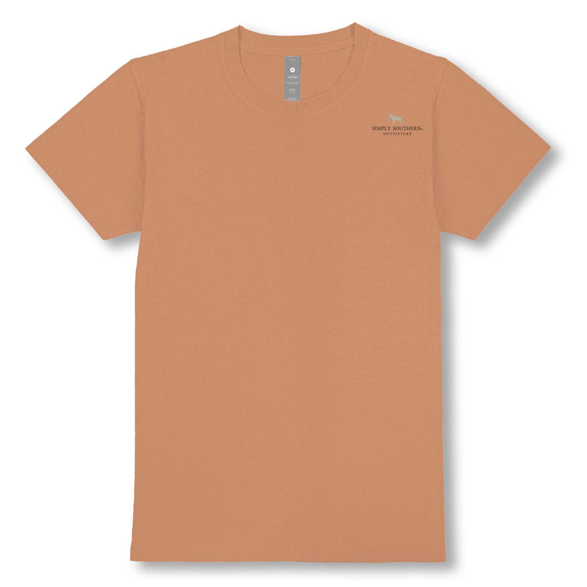Front view of Simply Southern Men’s Wood Duck Chestnut T-Shirt with small Simply Southern Outfitters chest logo.