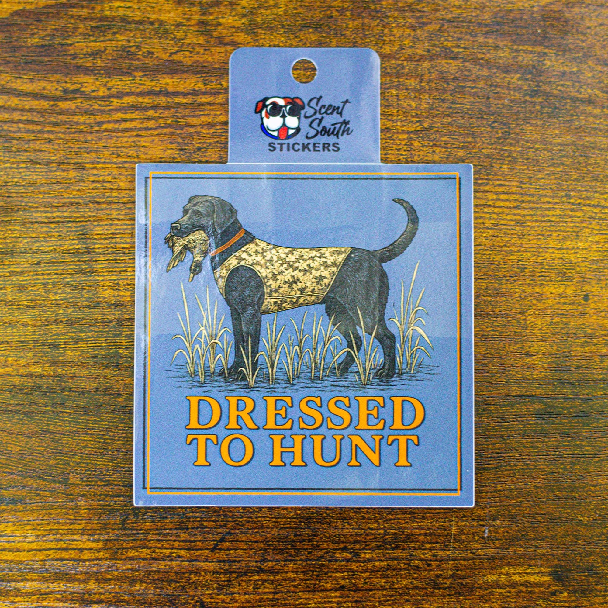 SCENT SOUTH DOG DRESSED TO HUNT STICKER