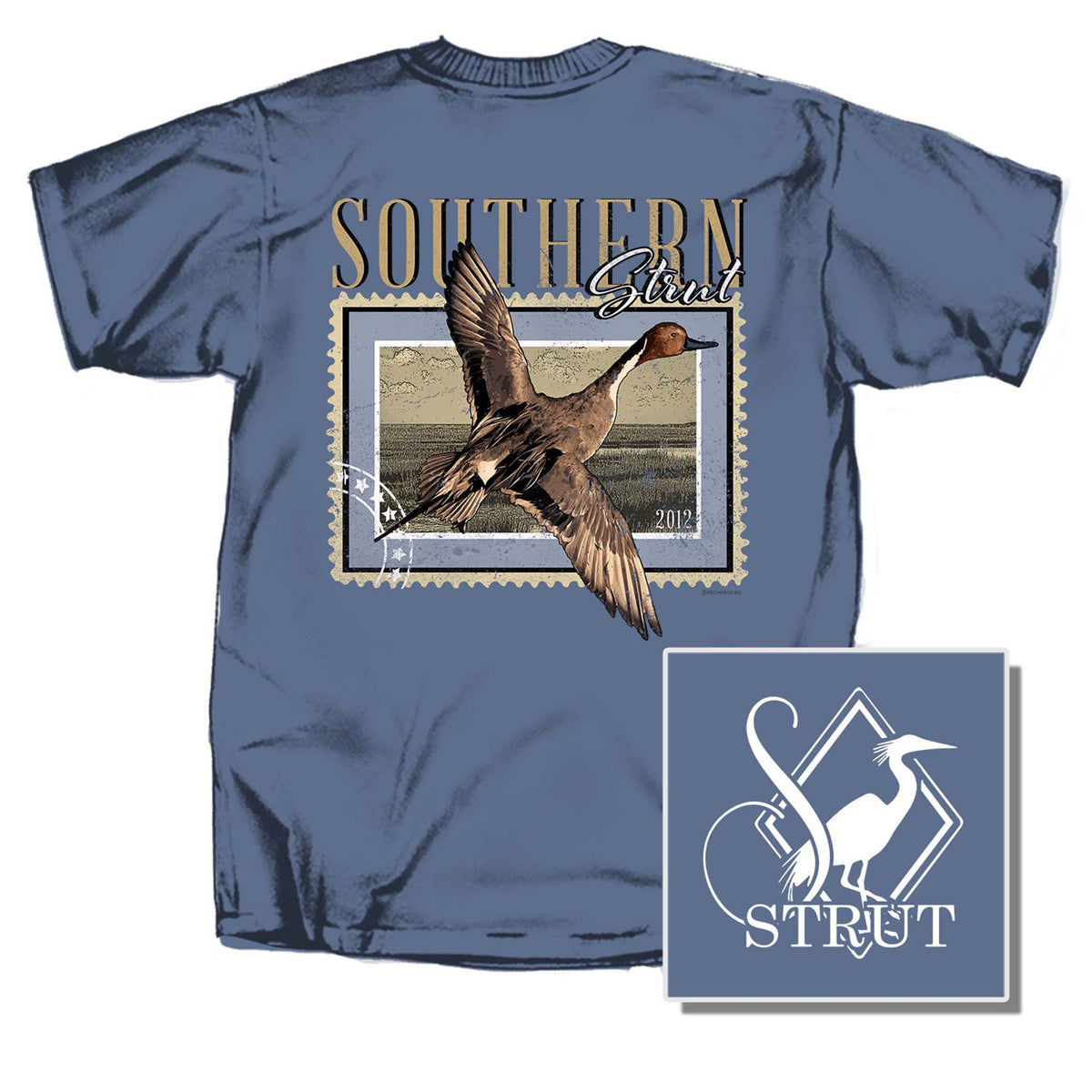 Southern Strut Pintail Stamp Short Sleeve T-Shirt in Washed Denim