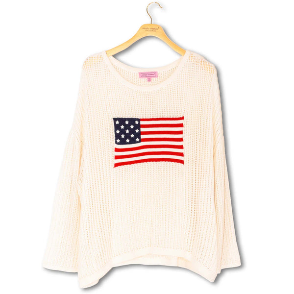 USA Flag Open Knit Sweater in White