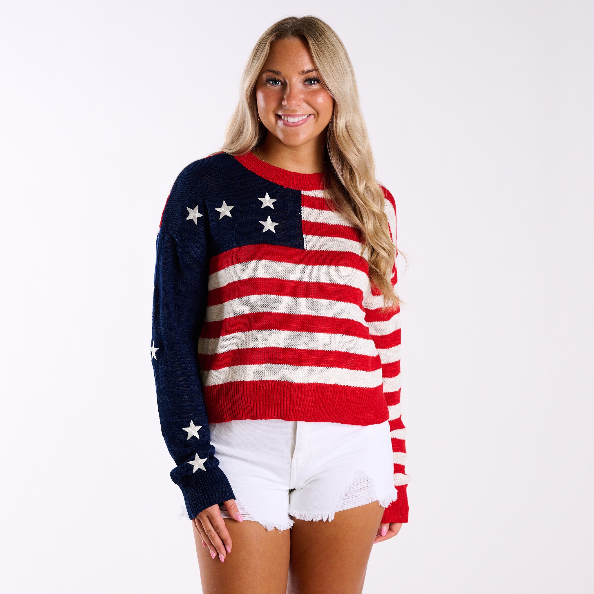 Simply Southern USA Flag Sweater in Red, White, & Blue | Palmetto Moon