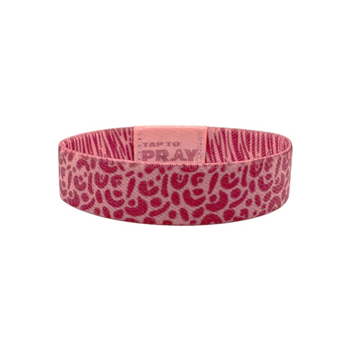 Pink wristband with red pattern on a white background