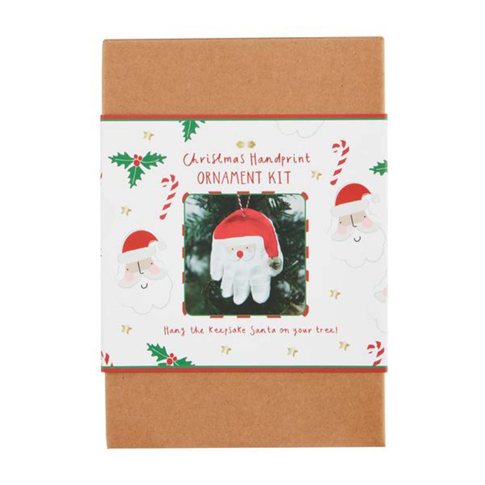 Christmas Handprint Ornament Kit packaging with Santa Claus design on a white background