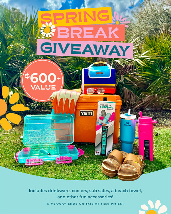 SPRING BREAK GIVEAWAY - $600 Value of drinkware, cooler, SubSafe, beach towels, footwear and more. click on the link to learn how to enter. Giveaway ends March 22nd at 11:59PM  EST.