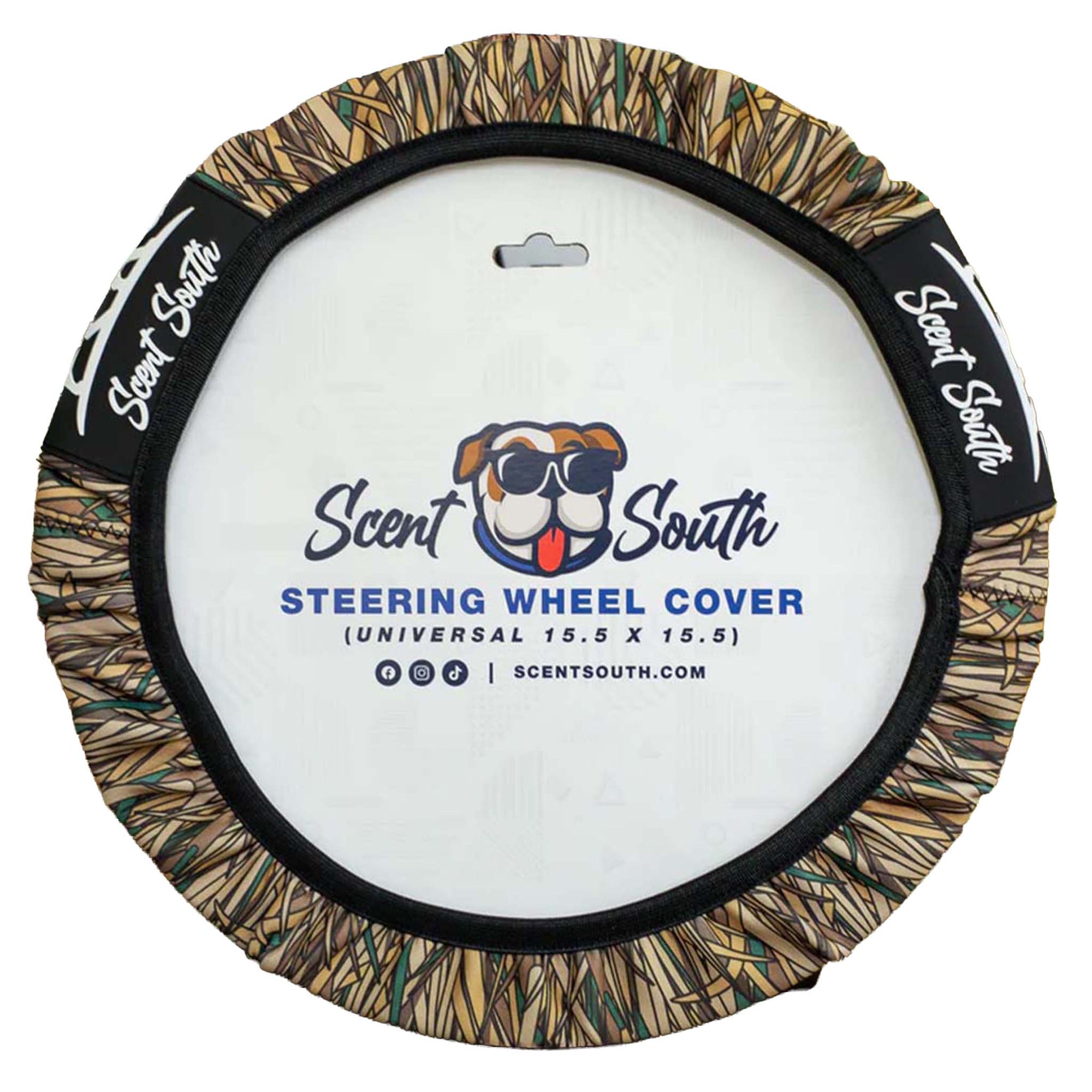 Scent South steering wheel cover with brand logo on a white background