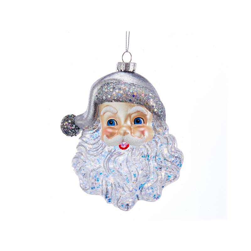 santa face with silver glitter ornament
