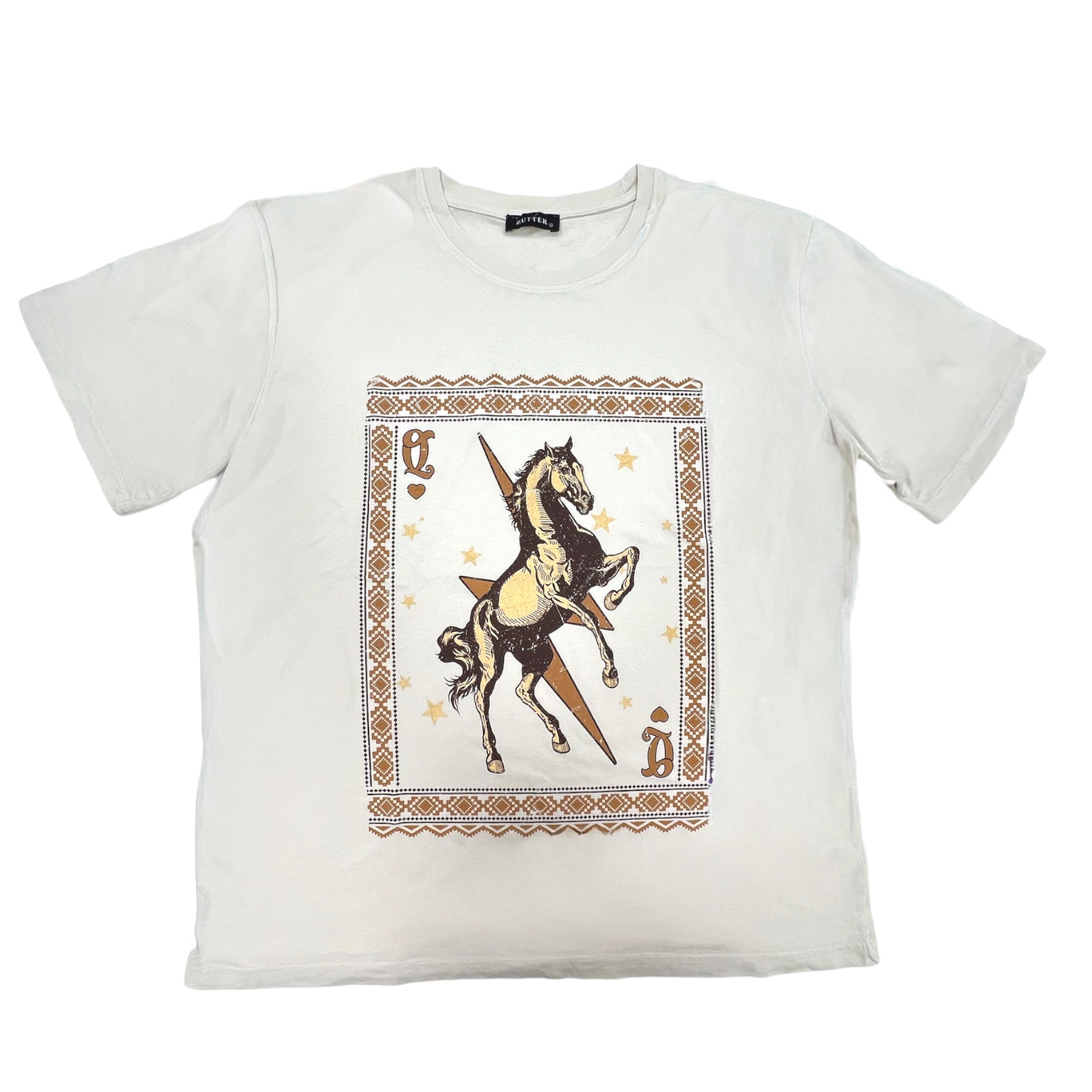 トップス BALMAIN horse print tee 18ss archive Zutter Queen of Hearts Horse Graphic Short Sleeve T-Shirt