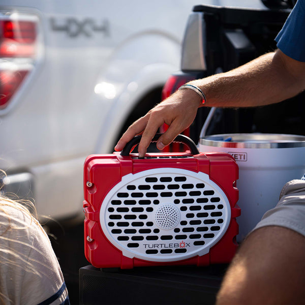 TurtleBox Gen 3 Portable Speaker in Red, White, and Black
