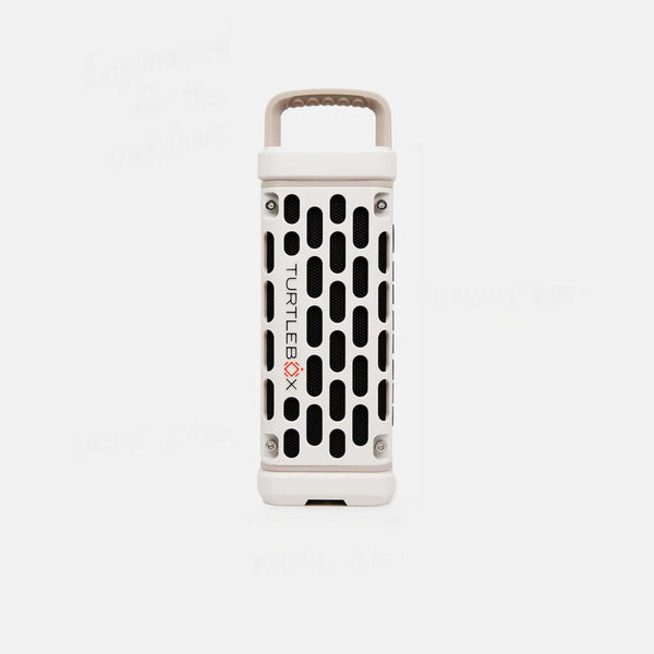 Full view of the ivory Turtlebox Ranger speaker. Shown upright.