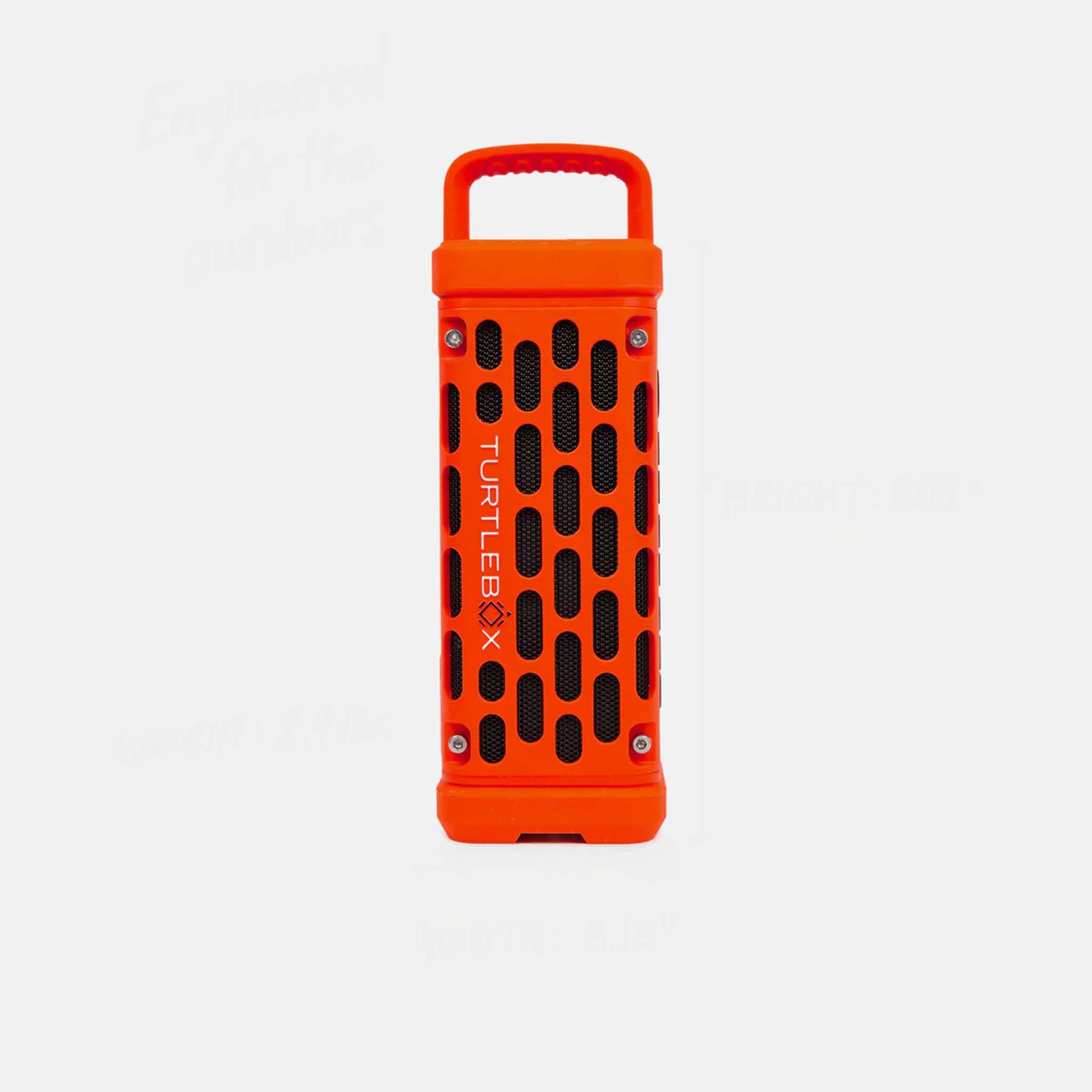 Full front view of the Turtlebox Ranger speaker in orange. Shown upright.