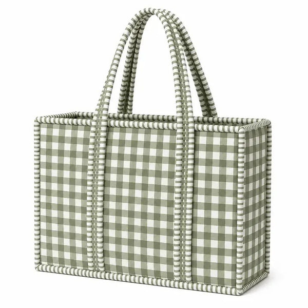 Green Gingham Quilted Tote Bag