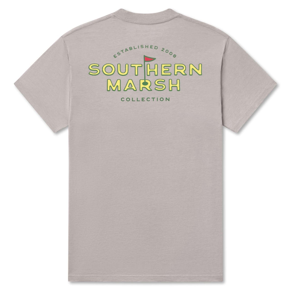 Gray t-shirt with 'Southern Marsh' logo on the back against a white background