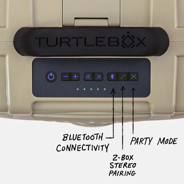 detail shot of the top of TurtleBox Gen 3 Tan Portable Speaker
