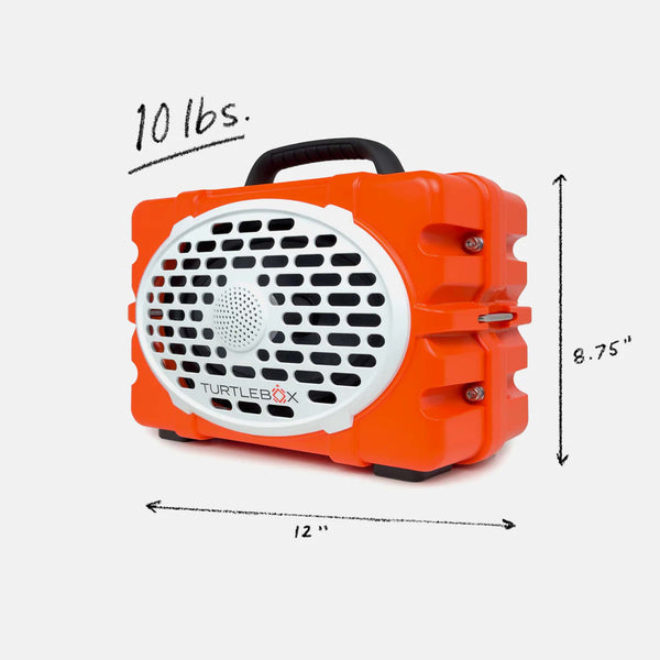 Side view of orange generation 3 turtlebox speaker.