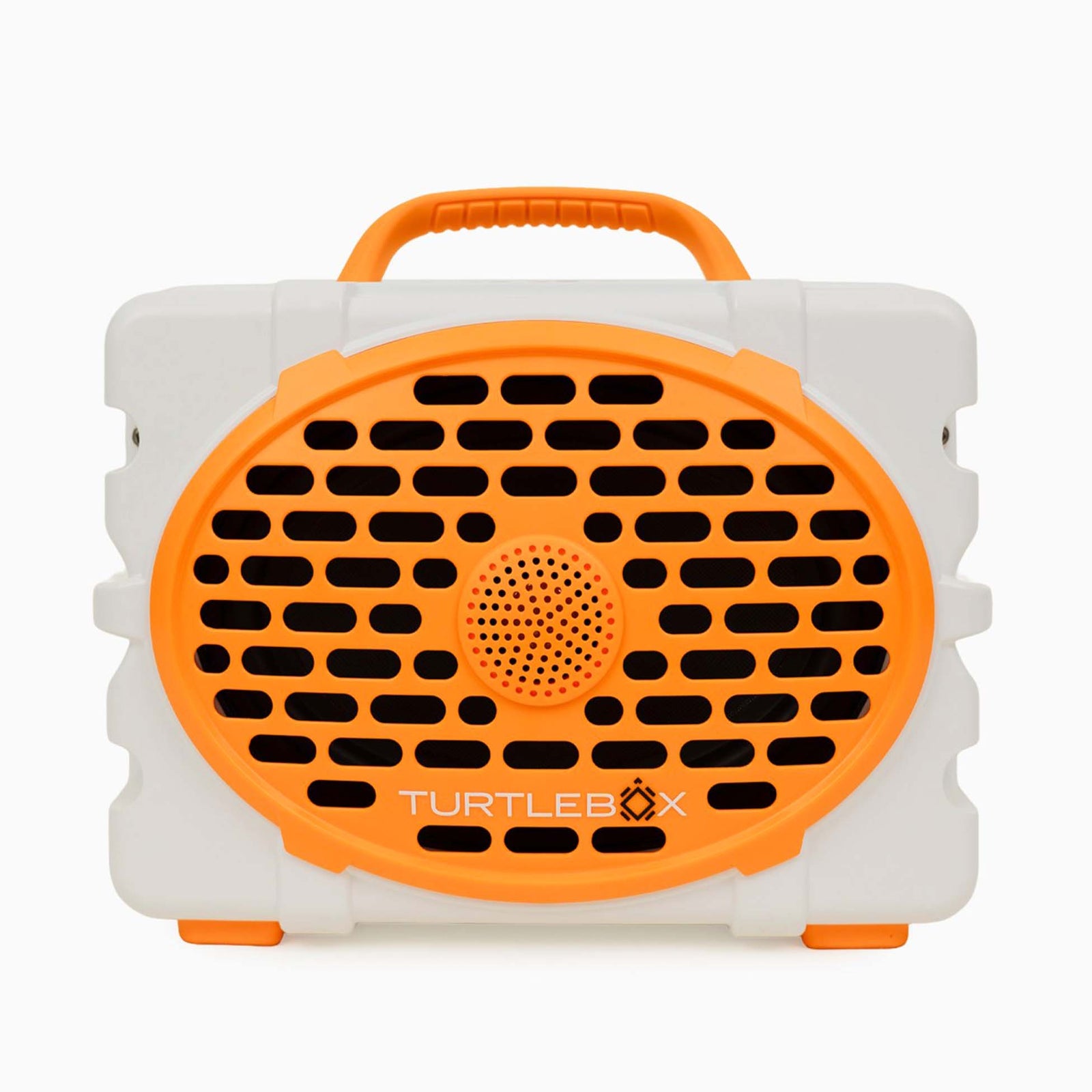 TurtleBox Gen 3 UT Orange and White Portable Speaker on a white background