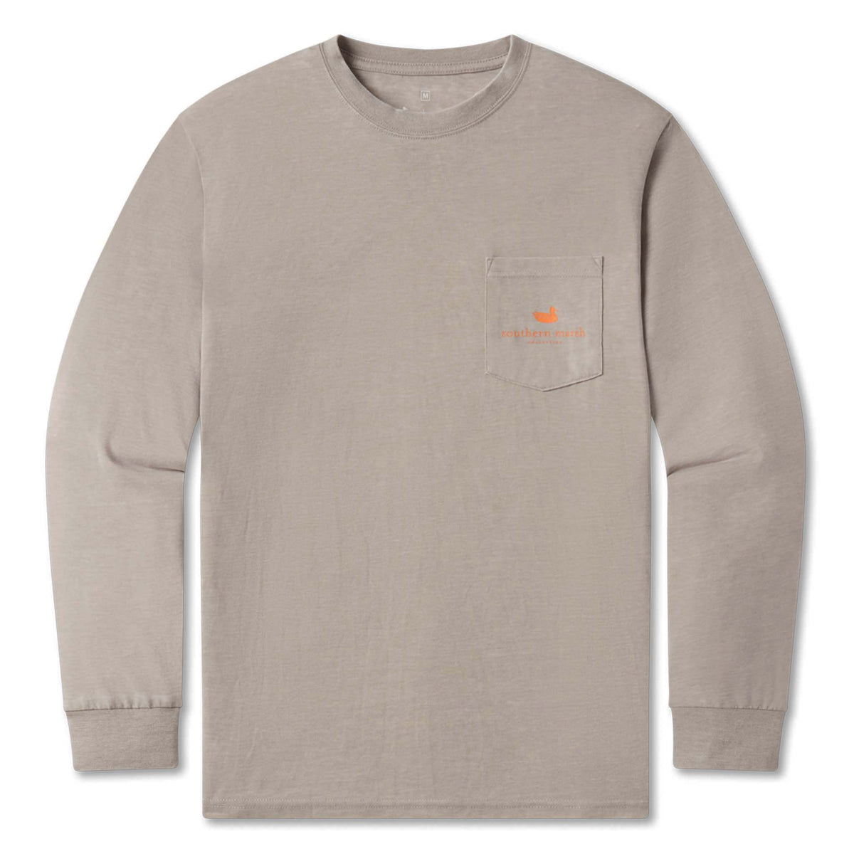 Light grey long-sleeve shirt with a small logo on the chest pocket against a white background