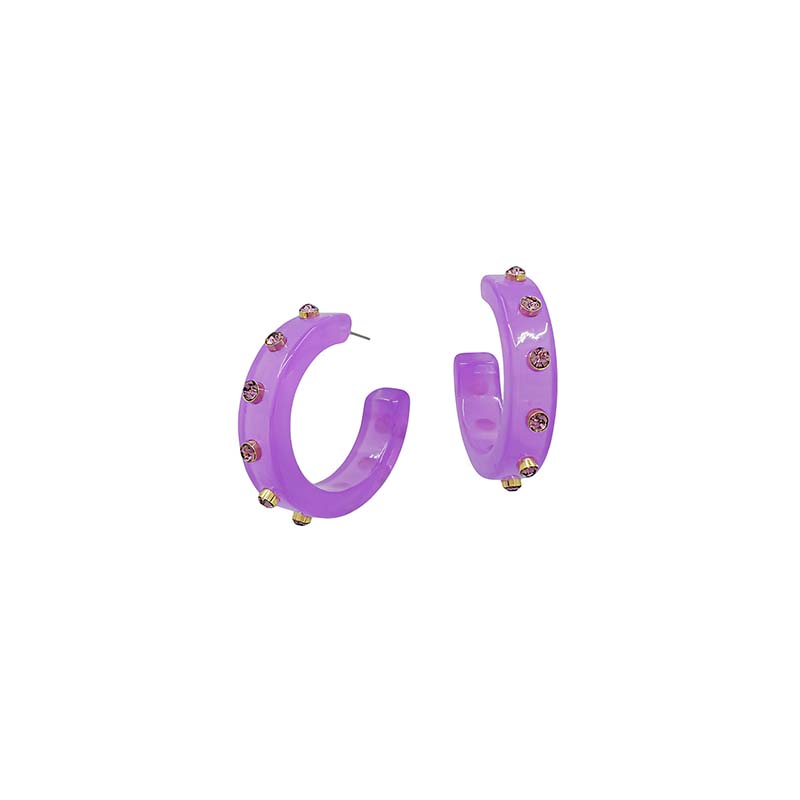 Crystal Acrylic Hoop Earrings in Lavender