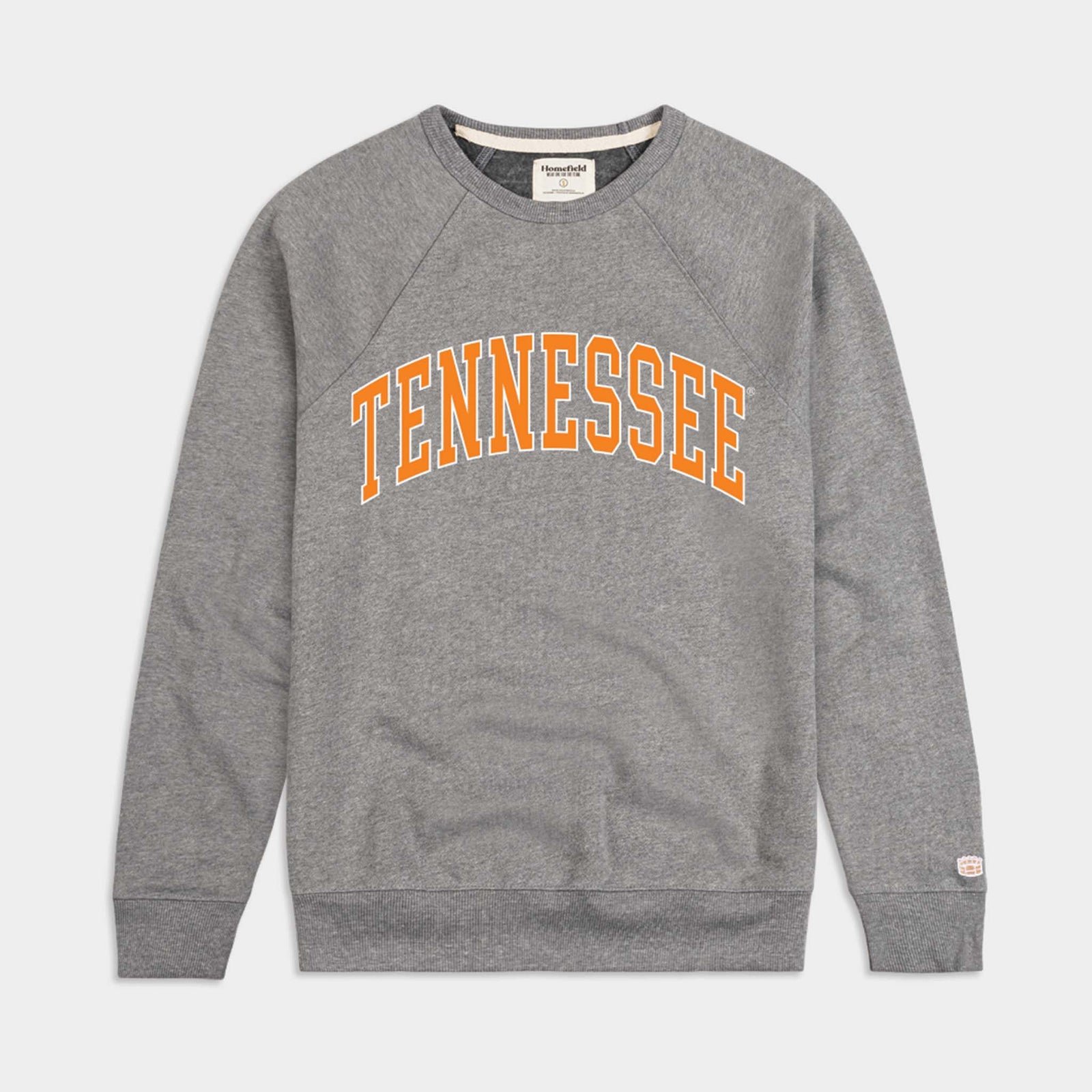 Light grey Tennessee crewneck sweatshirt with bold orange lettering across chest.