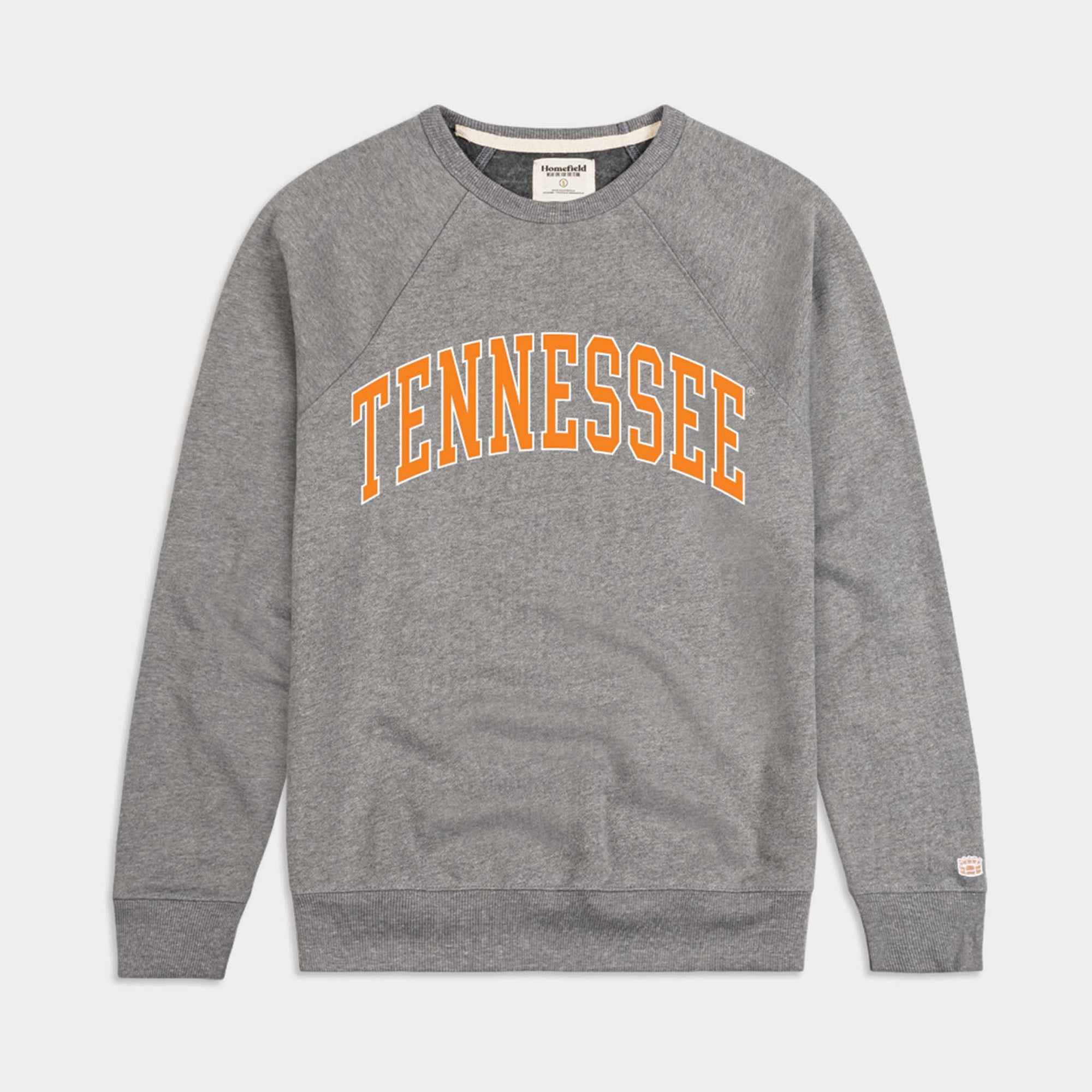 Light grey Tennessee crewneck sweatshirt with bold orange lettering across chest.