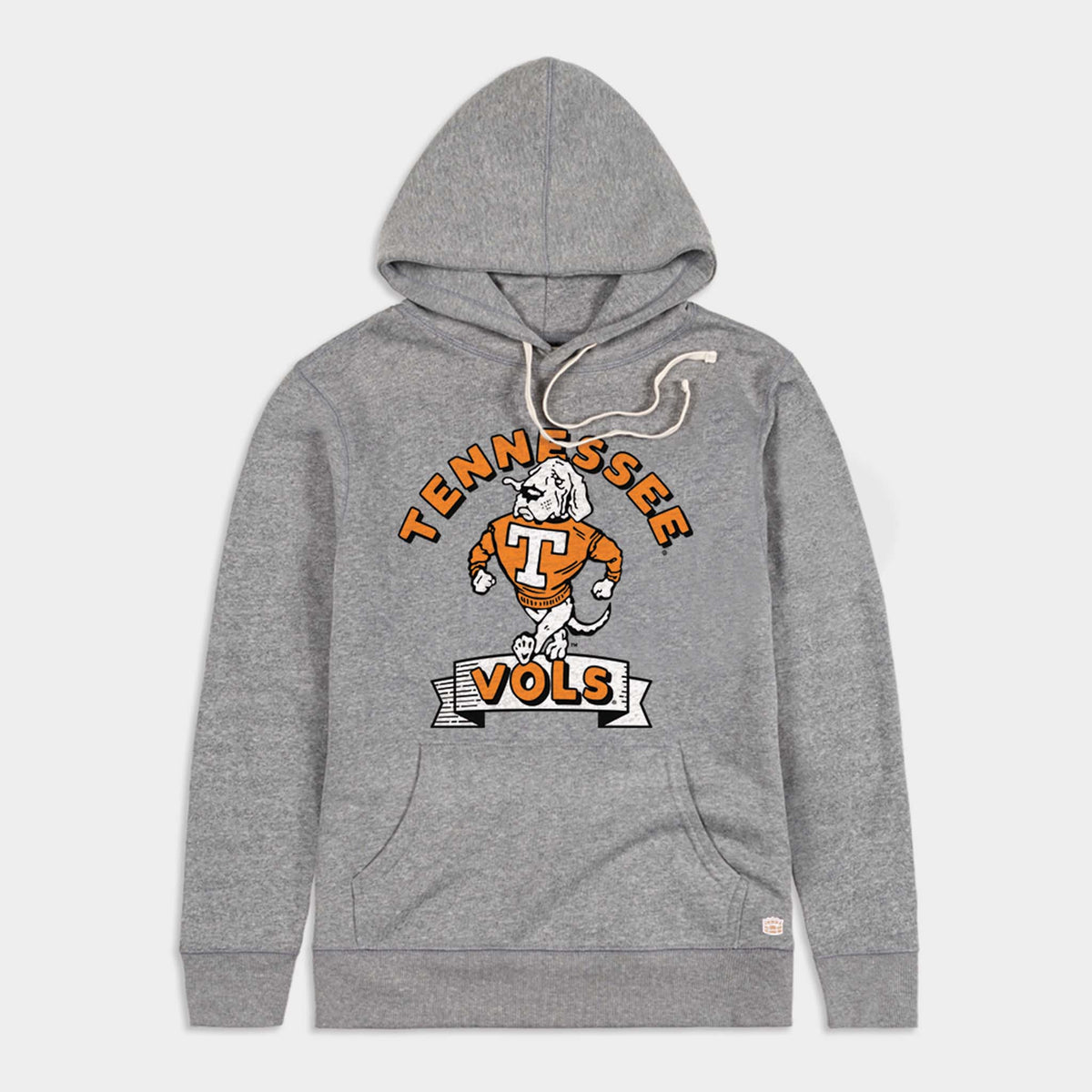 Light grey Tennessee Vols hoodie with Smokey mascot graphic in orange and white.