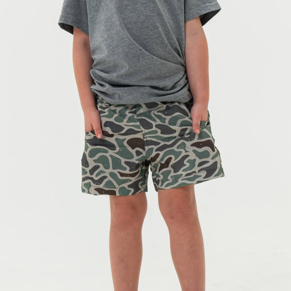 Burlebo toddler boys retro duck camo shorts.