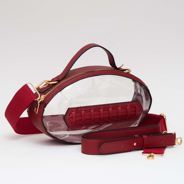 Clear Burgundy Football Crossbody Bag