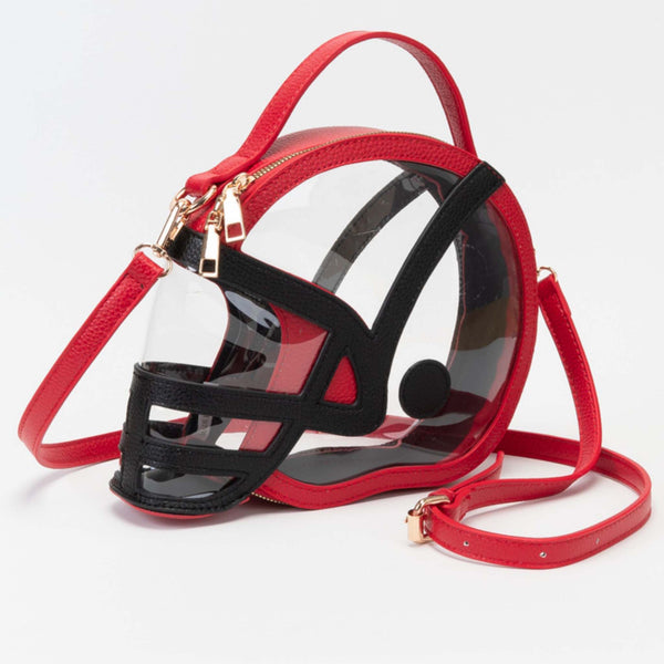 Football Helmet Clear Crossbody Bag in Red and Black