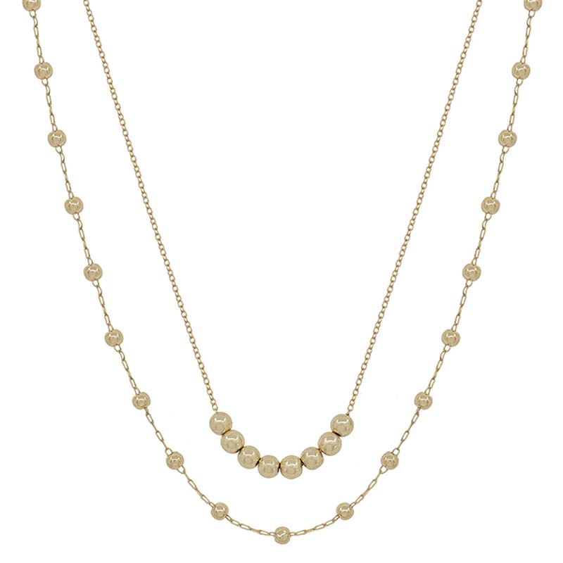 Double Chain Gold Bead Bar Necklace