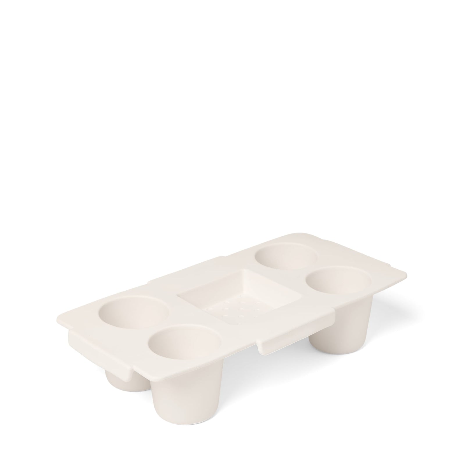 White plastic tray with multiple compartments shown on a white background