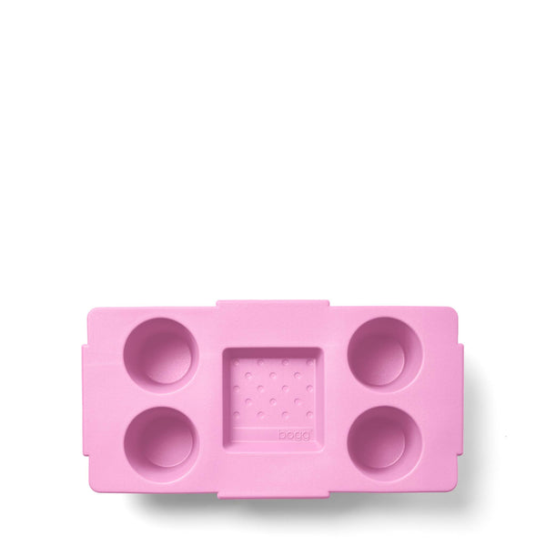 Pink plastic tray with multiple openings shown on a white background.