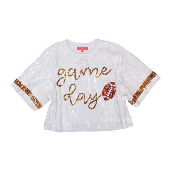Simply Southern Sequin Game Day Top in White Palmetto Moon