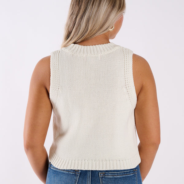 USA Flower Flag Sweater Tank in White