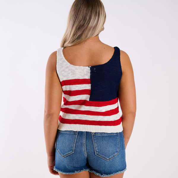 USA Flag Sweater Tank in Red, White, & Blue