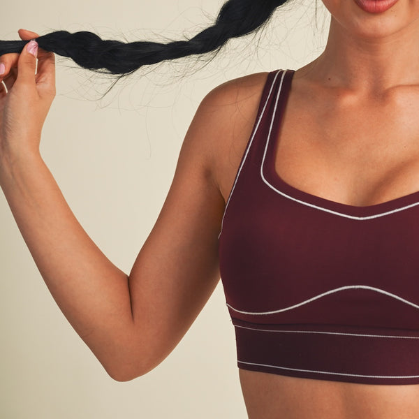 Contrast Trim Sports Bra in Burgundy