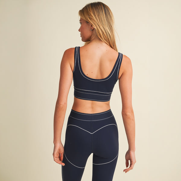 Contrast Trim Sports Bra in Dark Navy