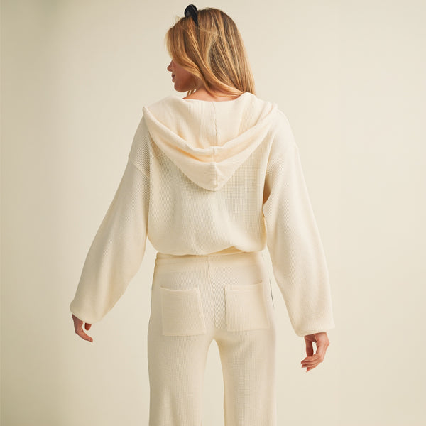 Cozy Waffle Knit Hoodie in Cream