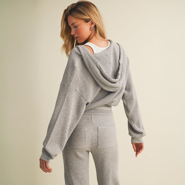 Cozy Waffle Knit Hoodie in Heather Grey