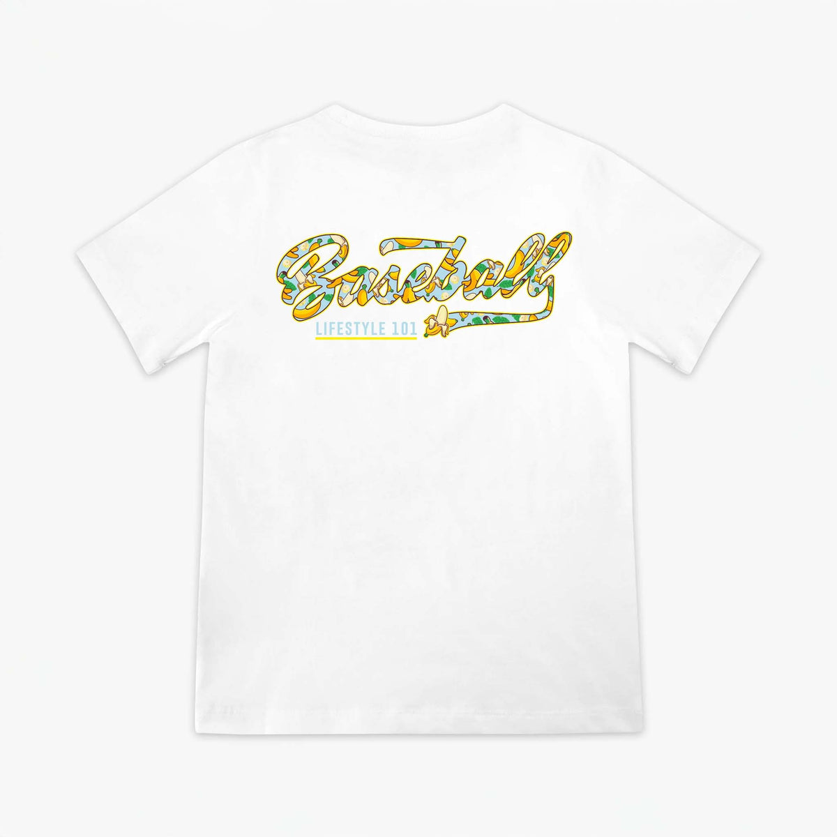 Back of baseball lifestyle 101 Youth Tropical Banana Short Sleeve T-Shirt