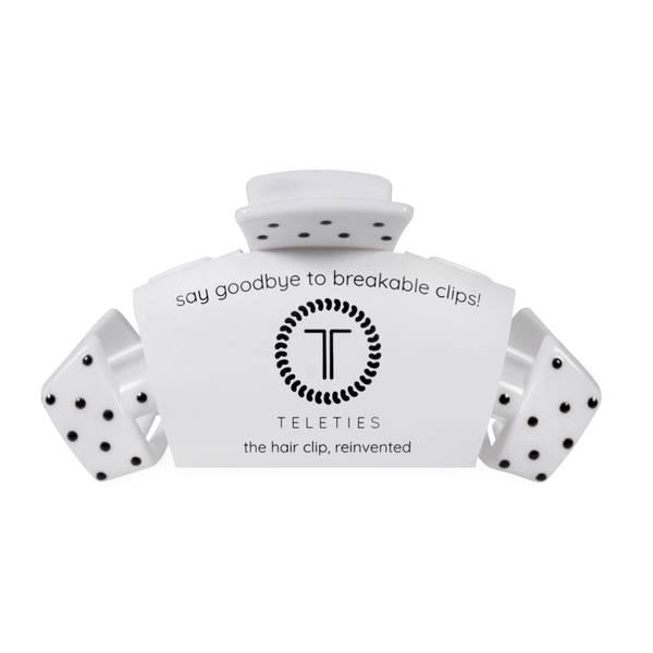 Large Classic Cup Hair Clip in White Dot