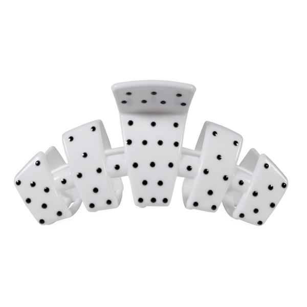 Large Classic Cup Hair Clip in White Dot