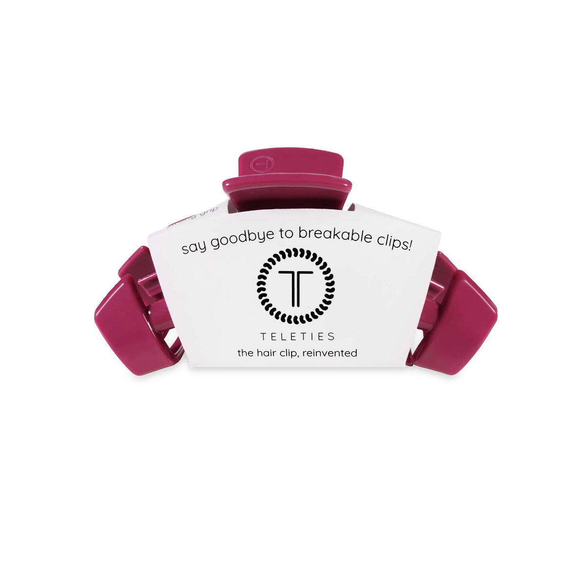 Teleties Classic Clip in Wildside, size medium, shown in packaging with logo and tagline “say goodbye to breakable clips.”