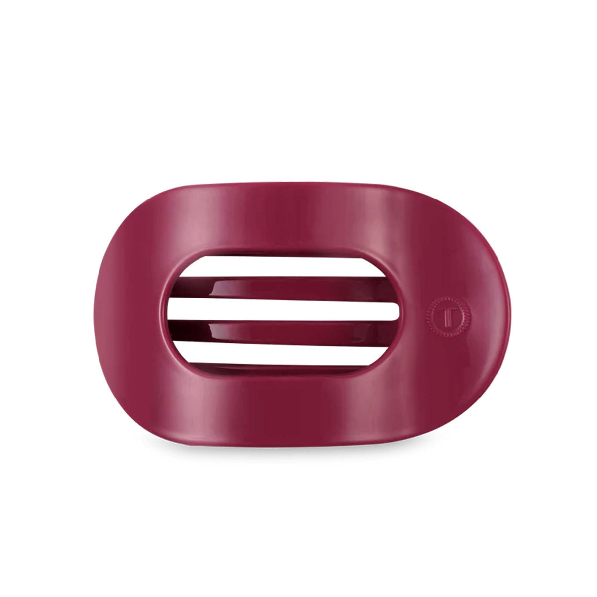 Teleties Flat Oval Clip in Wildside shown from the front with fuchsia finish and wide oval shape.