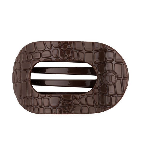 Brown Crocodile Large Flat Oval Hair Clip