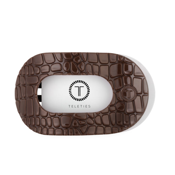Brown Crocodile Large Flat Oval Hair Clip
