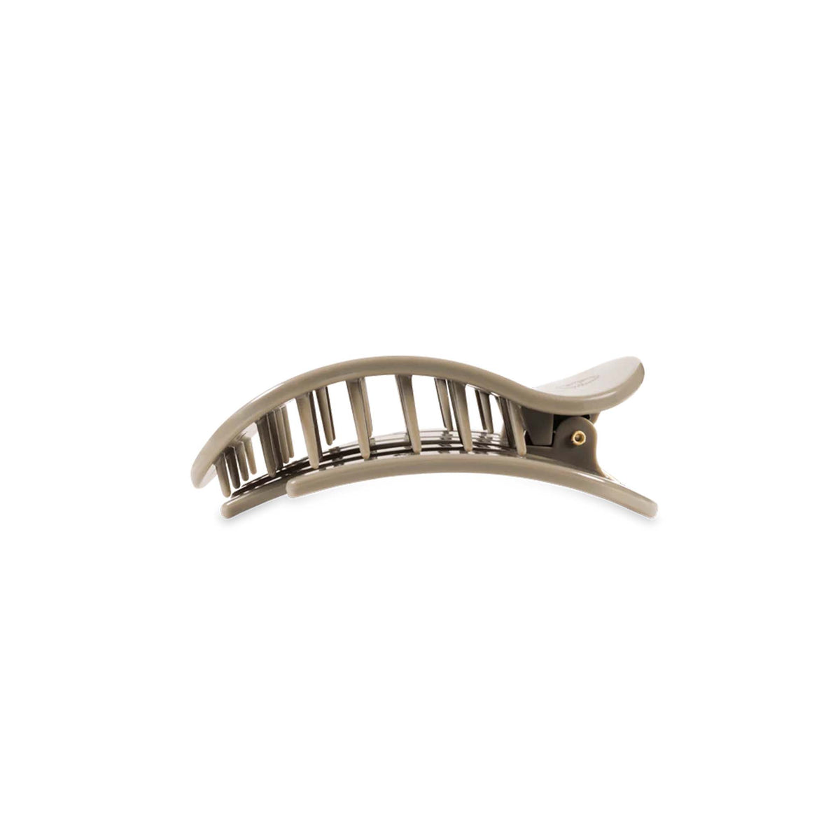 Teleties medium flat oval hair clip in Sage It Ain’t So, displayed from the side to show curved design and prong spacing.