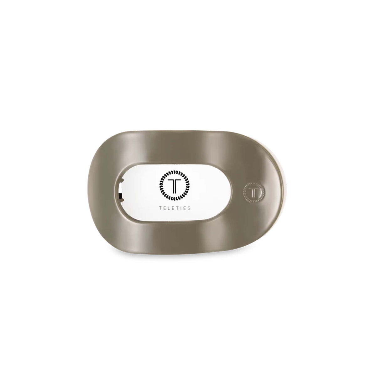 Teleties medium flat oval hair clip in Sage It Ain’t So, shown from the front with Teleties logo packaging insert.