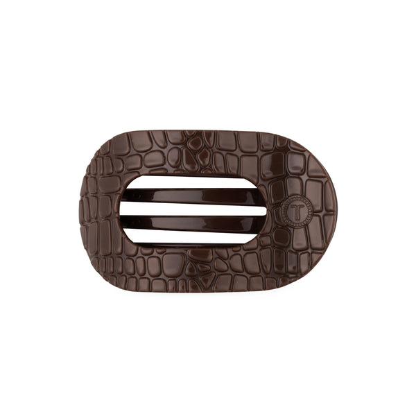 Brown Crocodile Medium Flat Oval Hair Clip