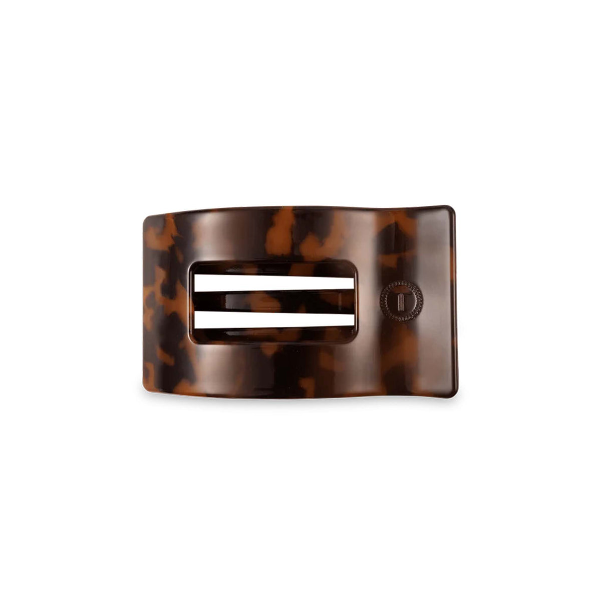 Flat lay of Medium Flat Rectangle Hair Clip in Tortoise with rectangular cutout.