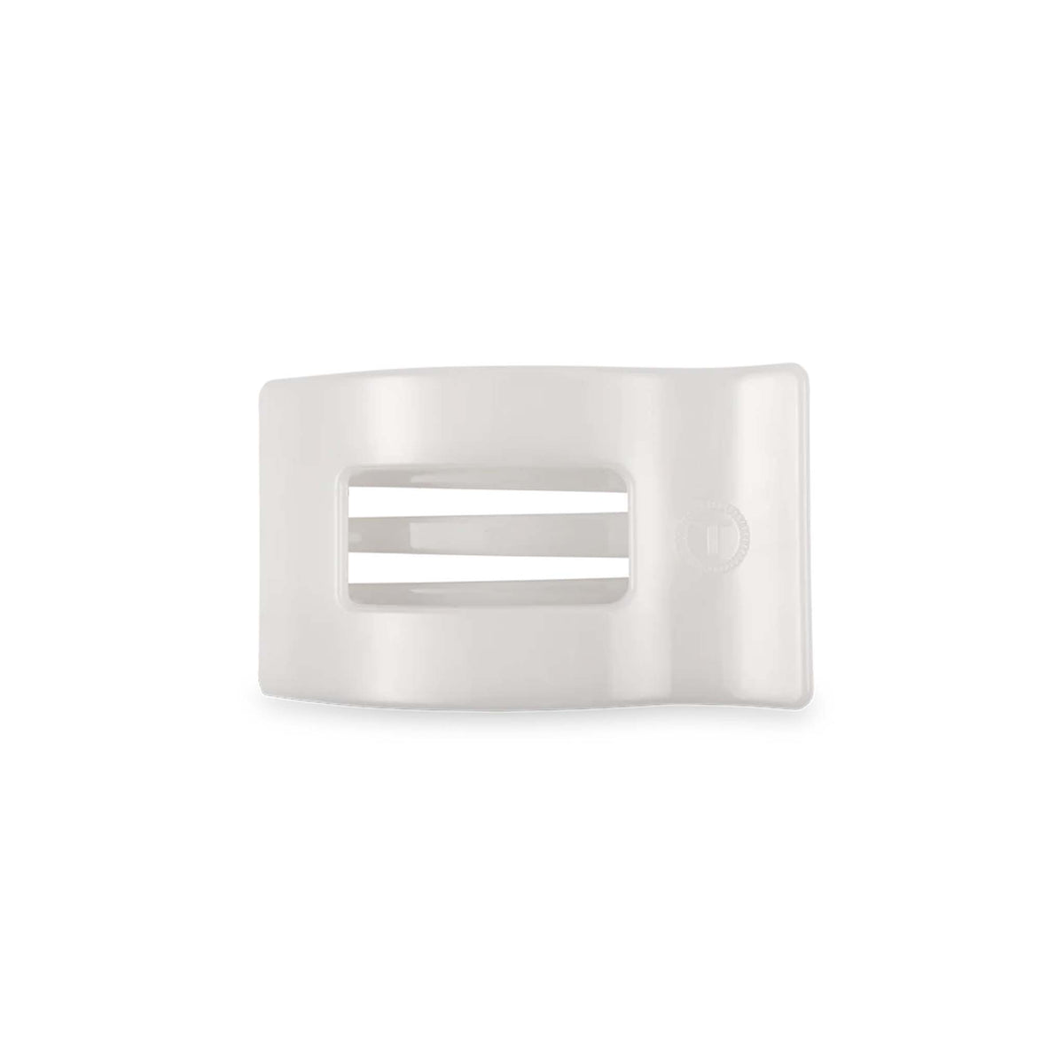 Flat lay of Medium Flat Rectangle Hair Clip in Coconut white with rectangular cutout.