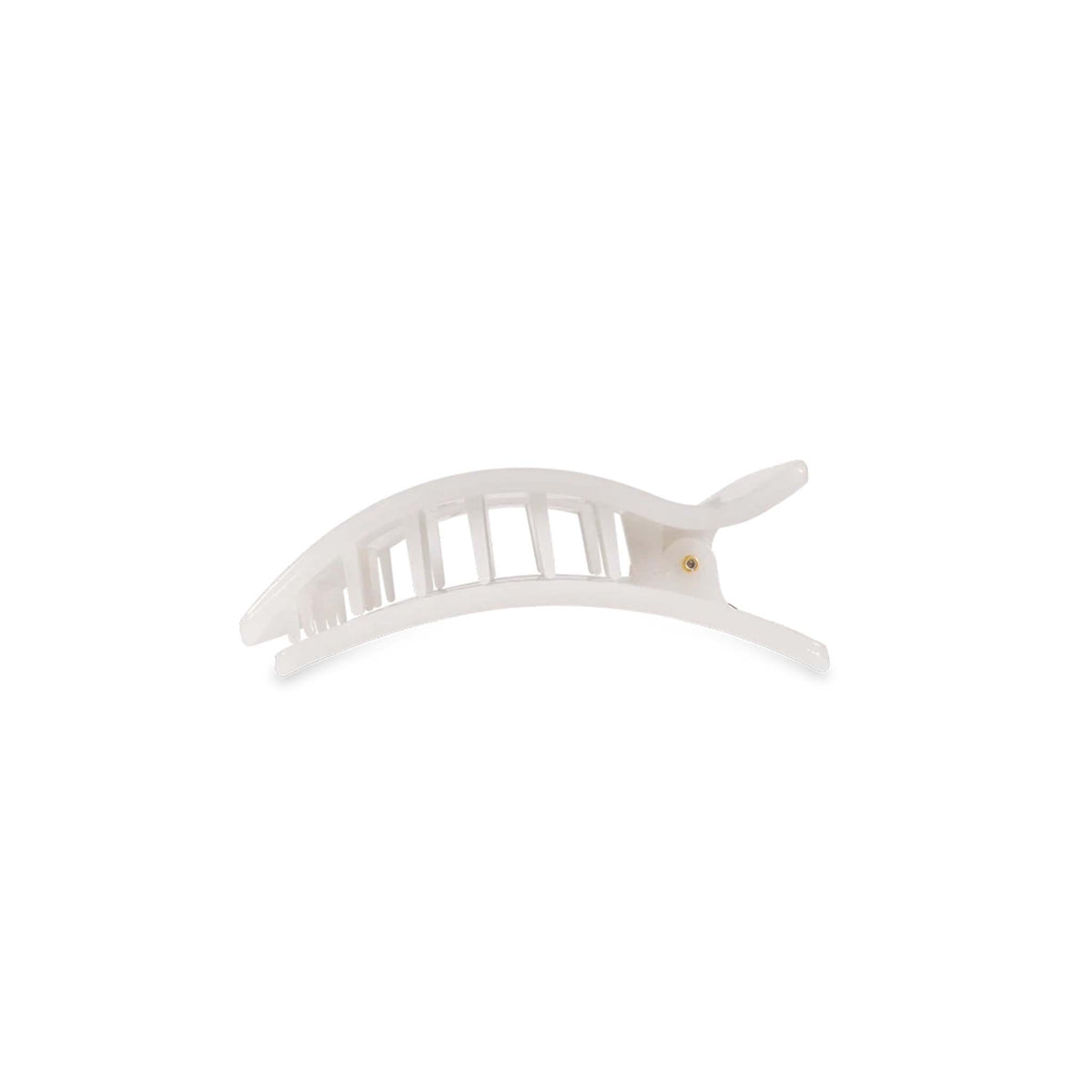 Side view of Medium Flat Rectangle Hair Clip in Coconut white showing curved grip.